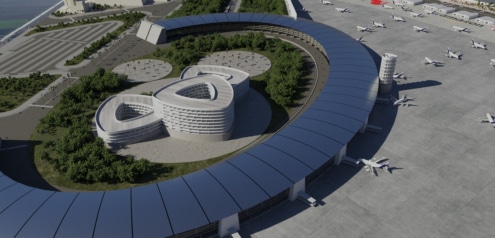 Render 3d arquitectónico realista de aeropuerto en Guadalajara